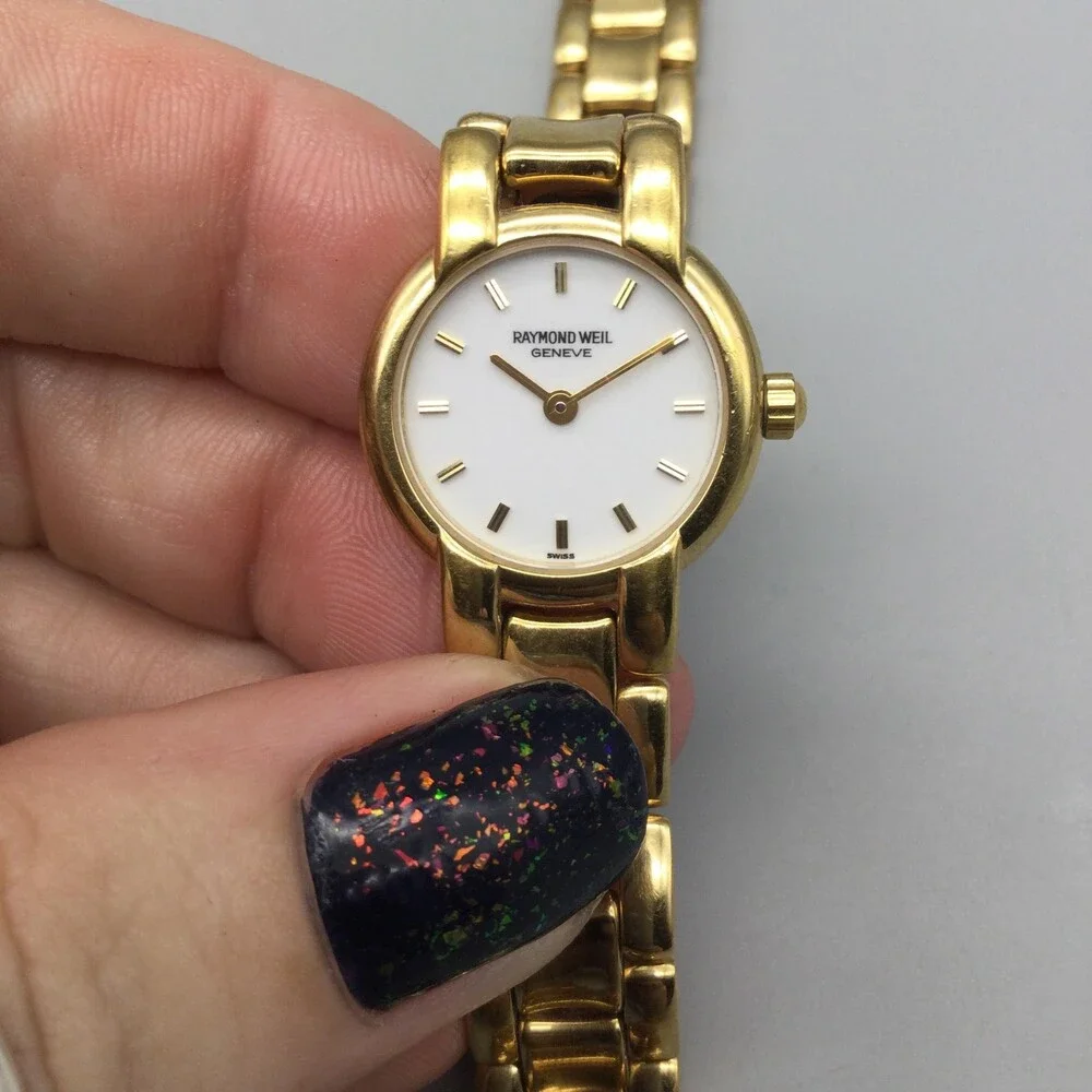 Vtg Raymond Weil Geneve Womens Watch 21mm 18k Gold Plated New Battery 6.75